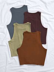 SHEIN Unity Women's Solid Color Round Neck Tight Fitting Tank Top, Minimalist Versatile For Summer Tops Summer - Multicolor - View 2