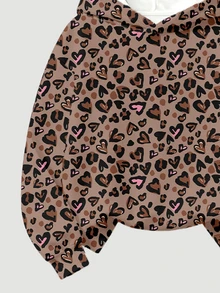 Toddler Girls Leopard Heart Graphic Hoodie & Wide Leg Pants Set, Brown Cozy Fleece (1 Set) Fall Winter - Multicolor - View 5
