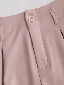SHEIN LUNE 大尺碼女款優雅休閒通勤日常辦公正式純色高腰百褶鈕扣拉鍊門襟修身剪裁寬腿長褲 秋季 粉色 - 彩色 - 查看 4