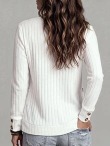 LUMIGAL Soft Ribbed Knit Pullover For Women, VNeck Long Sleeve Shirt, Decorative Side Buttons, Relaxed Fit Daily Outfit - Multicolor - View 2