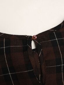 SHEIN 女童格紋蝴蝶結裝飾休閒日常夏季洋裝 - 棕色 - 查看 3