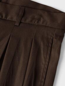 CalleClaro Men's Solid Color Pleated Design Loose Curved Leg Pants - Coffee Brown - View 6