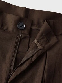 CalleClaro Men's Solid Color Pleated Design Loose Curved Leg Pants - Coffee Brown - View 5