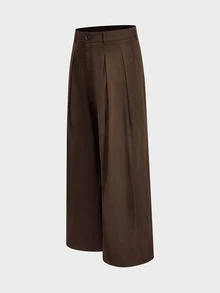 CalleClaro Men's Solid Color Pleated Design Loose Curved Leg Pants - Coffee Brown - View 4