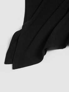 EMERY ROSE Plus Size Women's Best-Selling Elegant Slim Fit A-Line Asymmetrical Lapel Jacket, Slimming Minimalist Cut Design With Metal Zipper And Button Decoration, Suitable For Daily Versatile Commuting, Dating And Gathering - Black - View 3