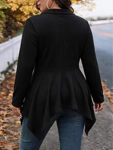 EMERY ROSE Plus Size Women's Best-Selling Elegant Slim Fit A-Line Asymmetrical Lapel Jacket, Slimming Minimalist Cut Design With Metal Zipper And Button Decoration, Suitable For Daily Versatile Commuting, Dating And Gathering - Black - View 2