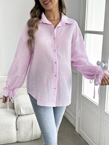 SHEIN Maternity Flare Sleeve Long Loose Nursing Top, Pink Fall - Baby Pink - View 3