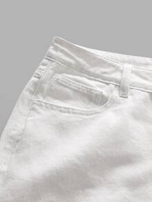 FeverCity Men's Washed Distressed Rhinestone Button Denim Jeans - White - View 4