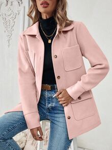 SHEIN PariChic 女式加厚龙纹风衣外套，多口袋，衬衫款式 - 藕粉色 - 查看 8