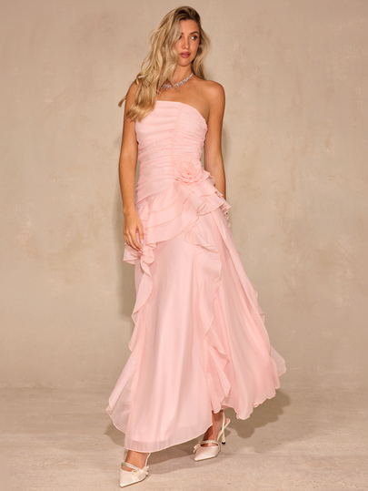 Enchnt Premium Fall Romantic Women's Elegant Pink 3D Floral Ruffle Party Dress,Birthday Dress,Halloween,Homecoming,Princess Dress,Luxury Evening Dress