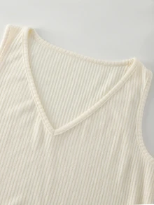 Balvessa Women Solid Color Ribbed Knitted, Vest, Long Pants,Overcoats Casual 3 Pieces SetAutumn/Winter - Apricot - View 6