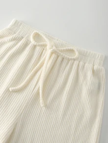 Balvessa Women Solid Color Ribbed Knitted, Vest, Long Pants,Overcoats Casual 3 Pieces SetAutumn/Winter - Apricot - View 8