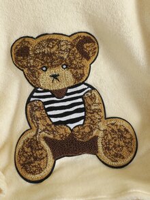 兒童青少年女孩卡通熊刺繡圓領秋季上衣與長褲居家休閒套裝 2件組 - 米色 - 查看 4