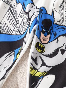 BATMAN X SHEIN 2件組兒童卡通圖案印花運動衫長褲套裝，長袖柔軟休閒日常穿搭 - 彩色 - 查看 5