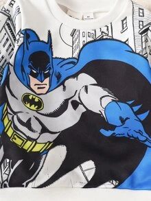 BATMAN X SHEIN 2件組兒童卡通圖案印花運動衫長褲套裝，長袖柔軟休閒日常穿搭 - 彩色 - 查看 7