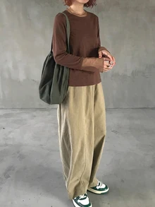 FRIFUL Solid Color Patchwork Sheer Polka Dot Mesh Fabric Loose Casual Versatile T-Shirt Fall Long Sleeve Tops - Brown - View 5