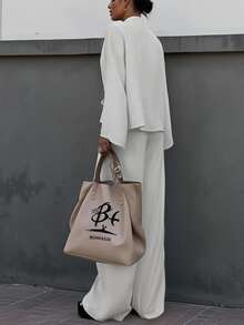 INAWLY 2pcs Women Casual Solid Color Shirt And Pants Set, Autumn - White - View 5