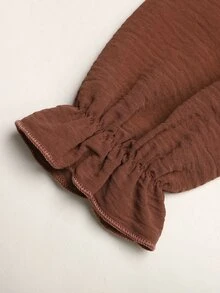 SHEIN Young Girl Embroidered Craft Comfortable Ruffle Hem Dress - Brown - View 5