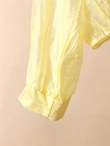 SHEIN Irls' White Collared Drop-Shoulder 3/4 Sleeve Shirt Preppy Style Versatile For School Casual Spring Summer, Fall, Fall Tops - Yellow - View 9