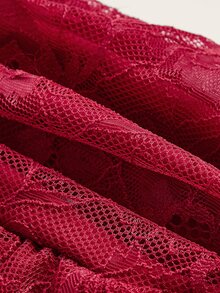 Sweetina Extra Low-Rise Lace Mesh Pleated Tie-Up High Slit Women's Mini Skirt - Burgundy - View 4