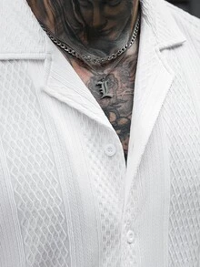 SLATEMANN Men's Solid Color Jacquard Short Sleeve Shirt And Shorts Set Men White Two Pieces Casual Sets 2 Outfits Co Ord Summer Piece Mens - White - View 7