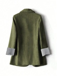SHEIN LUNE Grey Striped Patchwork Long Sleeve Lapel Women's Blazer Fall Cloth For Women - Green - View 2