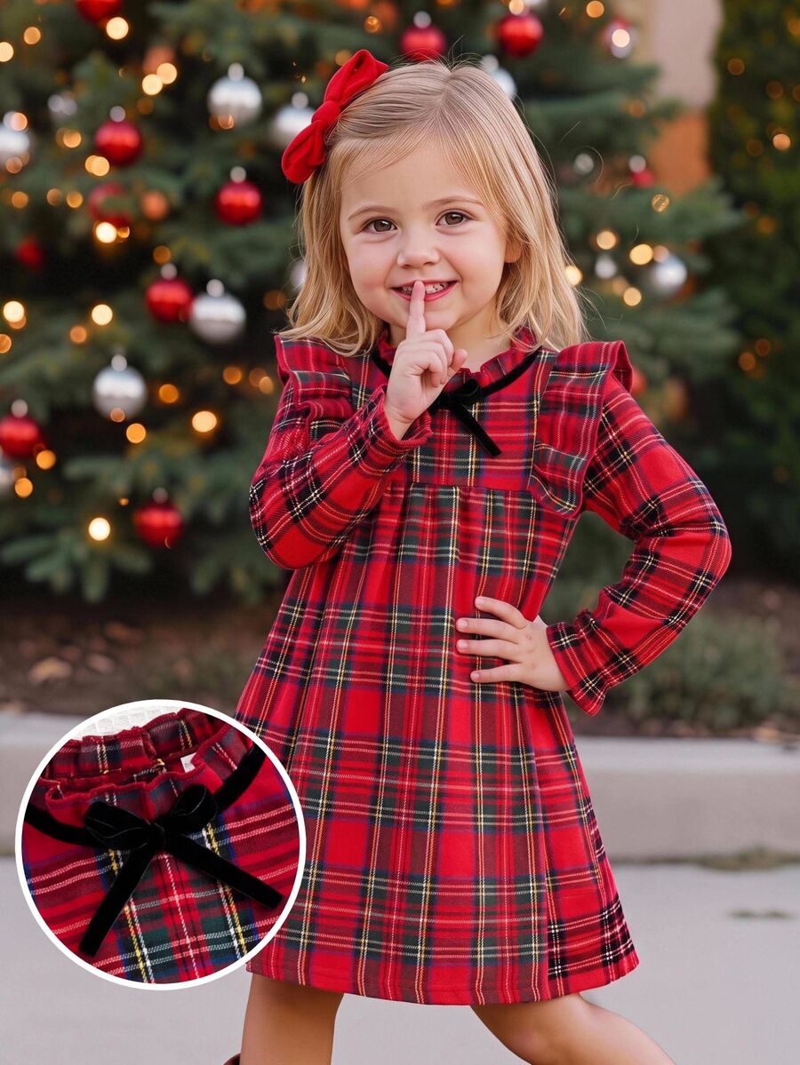 SHEIN Baby Girls Autumn Dresses - Red - View 1