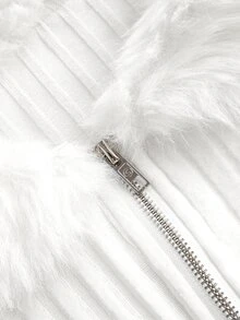 Sweetina Off Shoulder Fuzzy Trim Crop Pink Jacket In Fall/Winter - White - View 5