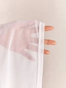 CovetEZ Plus Size White Sheer Mesh Round Neck Short Sleeve Top - White - View 8