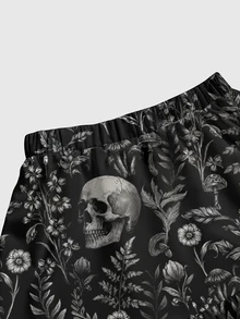 ROMWE Gothic Floral Elegant Vacation Dark Gothic Umbrella Skirt Plus Size - Black - View 3