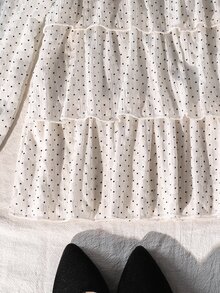 Girls' Casual Cute White And Black Polka Dot Shirt, Soft And Fashionable Design, Suitable For Fall Vacation, Travel, School And Daily Wear - White - View 5