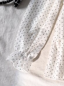 Girls' Casual Cute White And Black Polka Dot Shirt, Soft And Fashionable Design, Suitable For Fall Vacation, Travel, School And Daily Wear - White - View 4