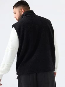 EASEVO Men's Plus Size Black High Neck Fleece Vest Halloween Winter Party Autumn  - Black - View 3