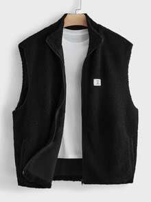 EASEVO Men's Plus Size Black High Neck Fleece Vest Halloween Winter Party Autumn  - Black - View 8