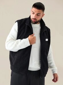EASEVO Men's Plus Size Black High Neck Fleece Vest Halloween Winter Party Autumn  - Black - View 2
