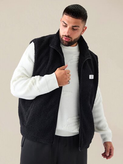 EASEVO Men's Plus Size Black High Neck Fleece Vest Halloween Winter Party Autumn 