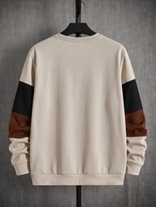 Mainfolk Men Black Color Block Sweatshirt Long Sleeve Crew Neck Patchwork Casual Pullover Streetwear Autumn Spring Style Top Halloween Winter Party Autumn - Multicolor - View 2