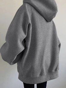INAWLY Jaket Hoodie Longgar Kasual dengan Resleting untuk Wanita, Jaket Biasa untuk Musim Gugur dan Musim Dingin, Pakaian untuk Wanita - Dark Grey - View 2