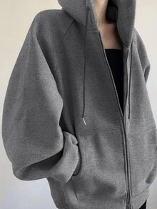 INAWLY Jaket Hoodie Longgar Kasual dengan Resleting untuk Wanita, Jaket Biasa untuk Musim Gugur dan Musim Dingin, Pakaian untuk Wanita - Dark Grey - View 4