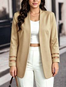 EMERY ROSE Jaket Blazer Wanita Ukuran Plus Musim Gugur Motif Jala Patchwork Kasual Serbaguna Elegan Canggih untuk Kantor Bisnis Rumah Santai Warna Beige - Khaki - View 8
