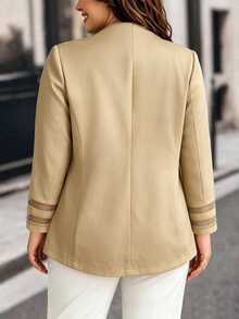 EMERY ROSE Jaket Blazer Wanita Ukuran Plus Musim Gugur Motif Jala Patchwork Kasual Serbaguna Elegan Canggih untuk Kantor Bisnis Rumah Santai Warna Beige - Khaki - View 3