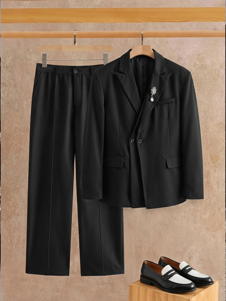 Mainfolk Men's Elegant Button Long Sleeve Jacket And Trousers Suit Set Wedding Winter Party Formal Evening Party Autumn Black Halloween - Black - View 10