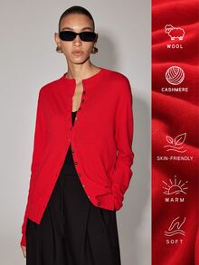 Anewsta Essential Wool Solid Button Front Sweater Office Red Autumn Casual Basic Minimalist Elegant Comfort Basic Commute Brunch Tea Party Spring Fall Winter - Red - View 8