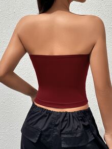 Sweetina Ladies' Knit Plain Strapless Top - Burgundy - View 2