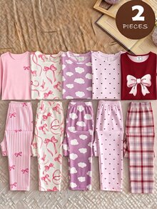 Teen Girls Autumn/Winter Minimalist Fashion New Round Neck Long Sleeve Top And Long Pants Casual Comfortable 2 Pieces Lounge Set - Multicolor - View 3