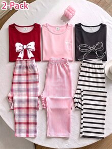 Teen Girls Autumn/Winter Minimalist Fashion New Round Neck Long Sleeve Top And Long Pants Casual Comfortable 2 Pieces Lounge Set - Multicolor - View 1