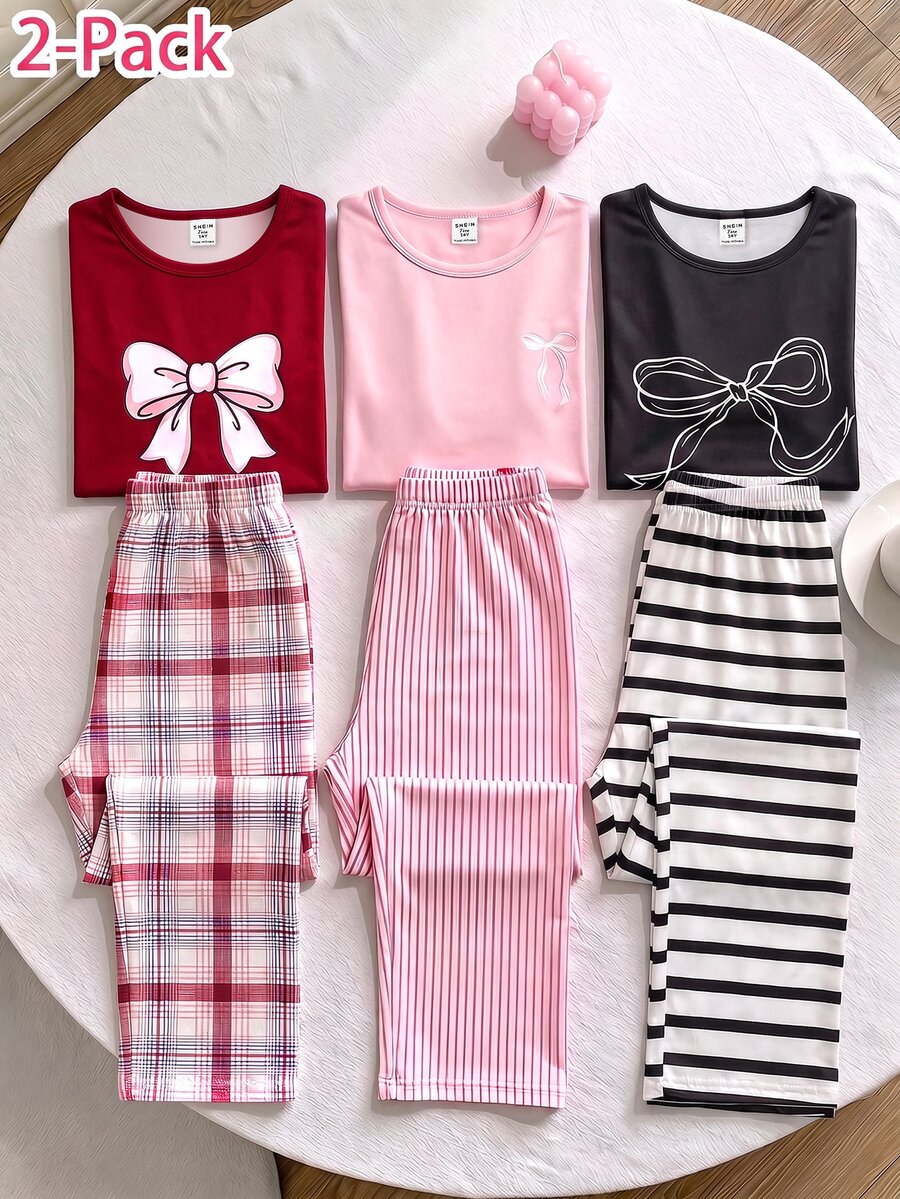 Teen Girls Autumn/Winter Minimalist Fashion New Round Neck Long Sleeve Top And Long Pants Casual Comfortable 2 Pieces Lounge Set - Multicolor - View 1