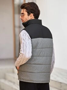 Mercer Haus 男士棉質立領加厚無袖背心外套，適合休閒運動 - 灰色 - 查看 2