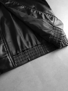 PAVTROS Men's Back Letter Graphic Zipper Long Sleeve PU Leather Jacket, Goth - Black - View 4