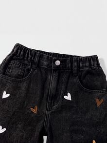 SHEIN Tween女孩牛仔褲 2026秋冬新款 女孩寬腿牛仔褲 可愛愛心刺繡 Y2K學院風街頭休閒復古 刺繡圖案 破洞設計 日常穿著 校園通勤 派對 返校季 聖誕雪花水洗 爆款刺繡 - 黑色 - 查看 6